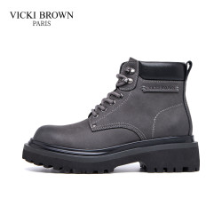VICKI BROWN 牛皮时尚加绒厚底真皮高帮工装男鞋马丁靴英伦大黄靴