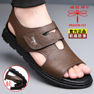 DRAGON-FLY 正品凉鞋男款百搭夏季新款休闲软底沙滩鞋潮流罗马凉皮鞋男
