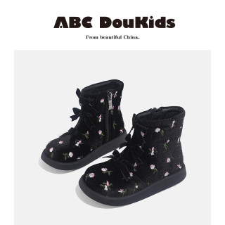 ABC Doukids2024冬季新款马丁靴舒适绒面短靴小女孩保暖软底单靴