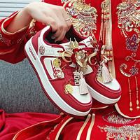 回力 婚鞋秀禾鞋女2026夏季新款红色鞋子运动鞋结婚鞋平底板鞋男