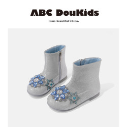ABC Doukids 女童短靴2026秋冬新款儿童时尚水钻公主靴加绒皮靴子