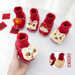 宝宝鞋子喜庆虎头鞋冬款加绒加厚鞋袜周岁鞋小月龄鞋婴儿软底棉鞋