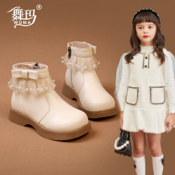 舞玛 女童马丁靴儿童短靴2025新款宝宝秋冬款加绒冬季二棉鞋234229