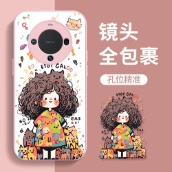 适用华为Mate60Pro手机壳2024新款涂鸦卷发女孩金属漆玻璃手机壳