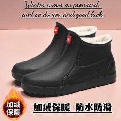加绒雨鞋棉鞋新款防滑套鞋男士短筒加绒保暖雨靴厨房耐磨防水胶鞋