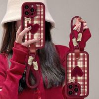 新年格纹立体爱心短绳手提浮雕手机壳适苹果/华为/vivo/oppo/小米