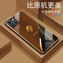适用定制金色龙首轻奢商务防摔方框玻璃手机壳