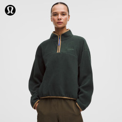 lululemon 丨Tumbled 女士运动抓绒半拉链外套 LW3JD0S 雨林绿/驼棕色/河畔蓝 S