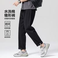 布衣传说 100%棉复古水洗工装锥形休闲裤 黑色 2XL