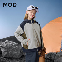 马骑顿 女童秋新款户外登山露营运动休闲撞色连帽外套 浅灰 140