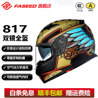 法赛德（FASEED）法赛德摩托车头盔男女机车双镜片蓝牙跑车赛车全盔安全帽四季817 橘异形 2XL(61-62)头围