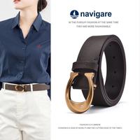 NAVIGARE 意大利小帆船头层牛皮皮带女士板扣真皮腰带高级时尚牛仔裤带大气