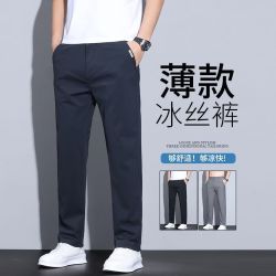 蝴蝶曼 休闲裤男春秋款2026新款修身直筒男裤垂感西裤弹力长裤子男款 灰色 28