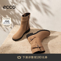 ecco 女靴 26年新款方跟增高靴百搭复古中筒靴 都市维也纳231383 驼色23138305034 37