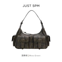 JUST 5PM复古擦色口袋机车包托特包斜挎单肩包hobo包咖啡系列
