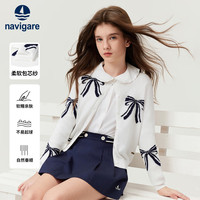 navigare 意大利小帆船女童毛衣新秋儿童毛衣学生开衫中大童针织衫可爱百搭 蝴蝶翩翩白色 120