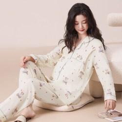 婧麒 月子服夏薄款产后孕妇睡衣长袖家居服套装