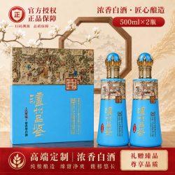 泸州老窖 浓香型  52度 500mL 2瓶 泸州品鉴 天意福 典雅蓝色礼盒