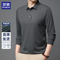 罗蒙 长袖polo恤男士春秋款商务休闲翻领上衣亲肤抗皱t恤男装 草灰2XL