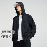 拓路者 休闲户外上衣秋冬连帽拉链卫衣男加绒加厚开衫外套 黑色 L