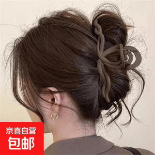 京喜 卡通可爱饼干抓夹女2025新款高级感发夹后脑勺盘发头饰鲨鱼夹发抓 深咖双层丝带 约14cm