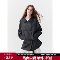 独束 26秋季新品复古格纹双排扣风衣慵懒外套