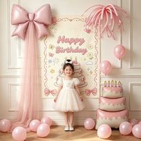 寻年味 女童生日宴会装饰蝴蝶结网纱幔生日挂布蛋糕气球女孩派对场景布置