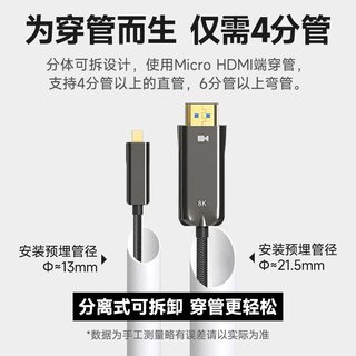 开博尔 8K光纤HDMI线 Micro HDMI接口 2米 视频线缆