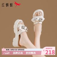 红蜻蜓 女士水钻蝴蝶结拖鞋 夏季外穿一字拖厚底凉鞋子百搭休闲半拖凉鞋