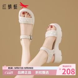 红蜻蜓 女鞋亮片绑带凉鞋 夏季轻便一字带凉鞋休闲百搭女士增高显瘦凉鞋