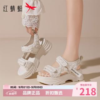 红蜻蜓 女鞋厚底增高沙滩凉鞋 夏季魔术贴凉鞋百搭优雅女士运动休闲凉鞋