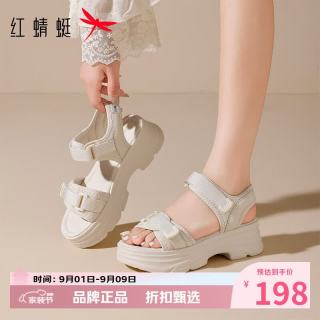 红蜻蜓 女鞋厚底增高沙滩凉鞋 夏季魔术贴凉鞋百搭优雅女士运动休闲凉鞋