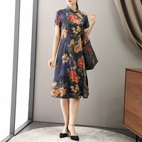 索芭朵 桑蚕丝弹力缎 中长款 真丝旗袍
