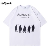 移动端：DAFTPUNK 原创草写刺绣重叠短袖250g重磅纯棉短袖夏季情侣圆领T恤