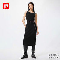 优衣库 可机洗罗纹针织连衣裙/无袖女装裙子488722 09 黑色 M