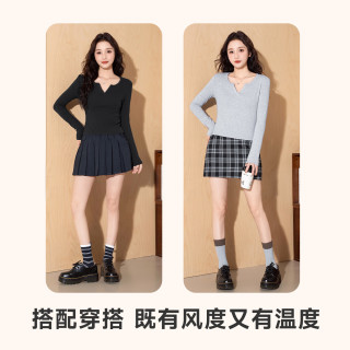 班尼路 长袖t恤女内搭打底小衫潮流v领修身百搭小个子女士上衣春秋季新款