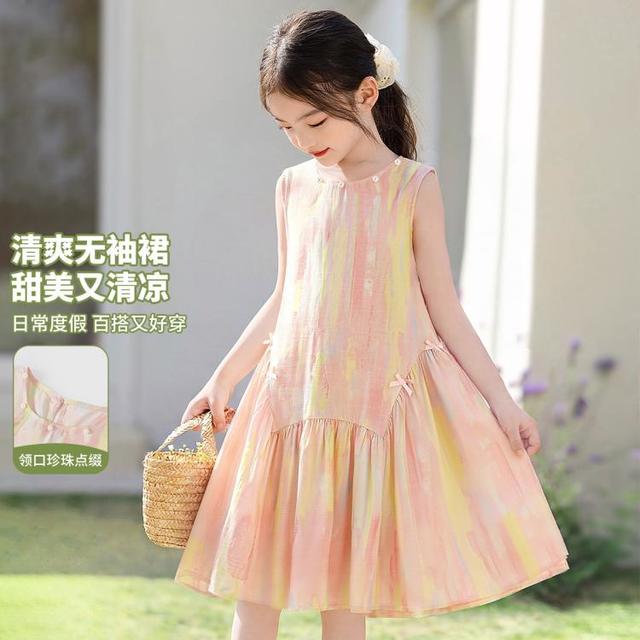 限尺码：淘气贝贝 女童夏季新款裙子无袖甜美蝴蝶结鱼尾裙中大童连衣裙