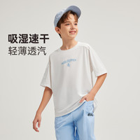 暇步士 儿童吸湿速干贴袋拼接圆领衫T恤 本白
