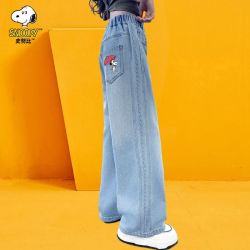 史努比 女童裤子春秋款儿童长裤大童阔腿裤女孩秋冬直筒牛仔裤潮