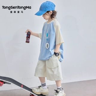 百亿补贴：童森童马 男童夏装运动短袖套装2025新款中大儿童夏季炸街夏款男孩两件套潮