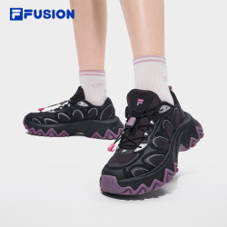 FILA FUSION潮牌休闲鞋女士松弛生活莉莉鞋厚底老爹鞋增高 黑/胭脂粉-BC 36.5