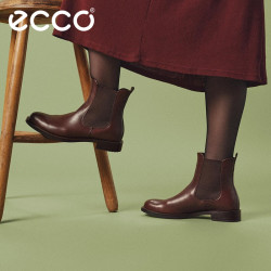 ecco 靴子女 时尚潮流百搭冬季切尔西女靴牛皮粗跟短靴女266503 
