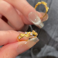 花饰庄园 时尚轻奢感金色花环戒指女小众设计个性百搭指环手饰开口调节 AZ00228 开口可调节