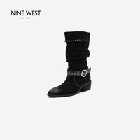 移动端、88VIP：玖熙 明星同款Nine West/玖熙游牧风堆堆靴女2026秋冬粗跟西部靴高筒靴