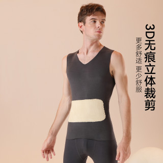 双面绒贴片无痕高档休闲保暖内衣打底衫男士大码保暖背心秋冬加绒