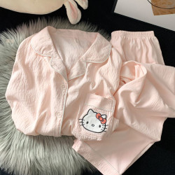 云朵绵长袖睡衣少女可爱甜美刺绣卡通睡衣长裤家居服套装33181