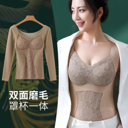 双面德绒长袖款加厚保暖加绒带胸垫无痕冬天上衣女1036