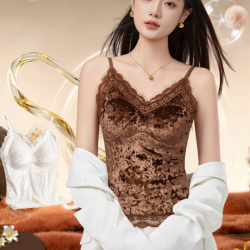 纤知鸟丝绒蕾丝羊绒蛋白背心外穿内搭女生内衣Q6113 DR