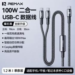 REMAX 100W一拖二双C口快充数据线 1.2m