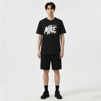 NIKE 男子防晒短袖T恤 针织无领 运动休闲 HV0382-010黑XL